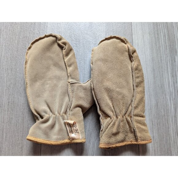 Genuine Steerhide Leather Mittens Insulated With Fleece Lining Cold Weather Beig - Picture 1 of 5